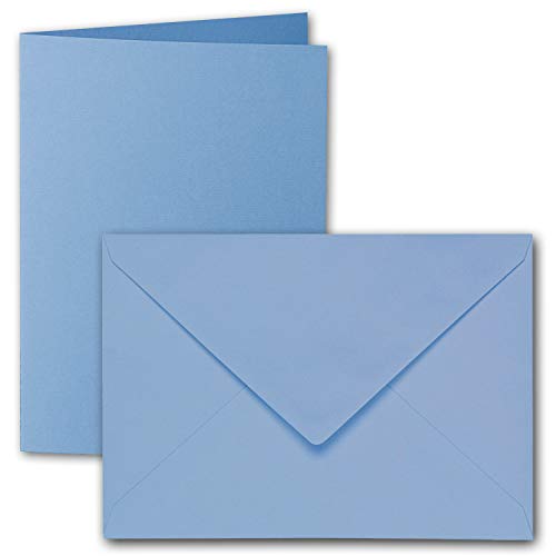 ARTOZ 100x DIN B6 Faltkarten-Set mit Umschlägen - marienblau (Blau) - 120 x 169 mm - gerippte Bastelkarten blanko mit Brief-Umschlägen - 220 g/m² von ARTOZ