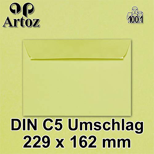 ARTOZ 15x Briefumschläge DIN C5 Grün (Limette) - 229 x 162 mm Kuvert ohne Fenster - Umschläge selbstklebend haftklebend - Serie Artoz 1001 von ARTOZ
