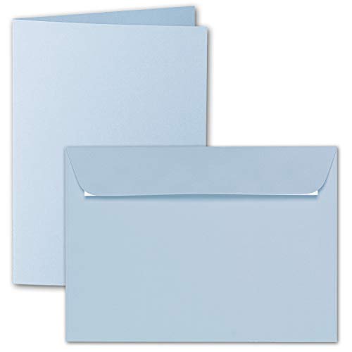 ARTOZ 15x DIN A5 Faltkarten-Set mit Umschlägen - Pastellblau (Blau) - 148 x 210 mm - gerippte Bastelkarten blanko mit Brief-Umschlägen - 220 g/m² von ARTOZ