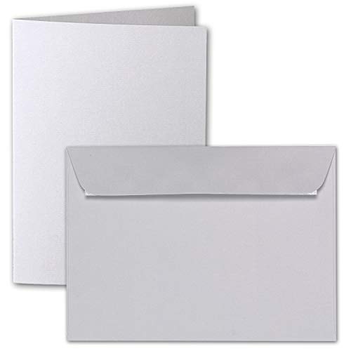 ARTOZ 200x DIN A6 Faltkarten-Set mit Umschlägen - lichtgrau (Grau) - 105 x 148 mm - gerippte Bastelkarten blanko mit Brief-Umschlägen - 220 g/m² von ARTOZ