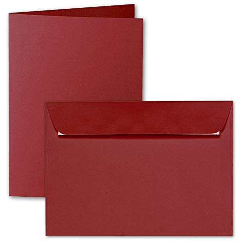 ARTOZ 200x DIN A6 Faltkarten-Set mit Umschlägen - weinrot (Rot) - 105 x 148 mm - gerippte Bastelkarten blanko mit Brief-Umschlägen - 220 g/m² von ARTOZ