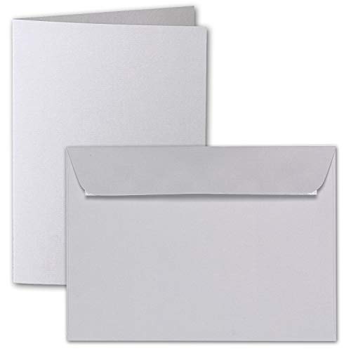 ARTOZ 25x DIN A5 Faltkarten-Set mit Umschlägen - lichtgrau (Grau) - 148 x 210 mm - gerippte Bastelkarten blanko mit Brief-Umschlägen - 220 g/m² von ARTOZ