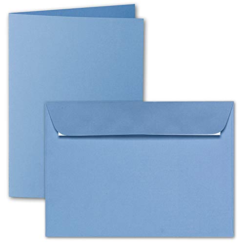 ARTOZ 500x DIN A5 Faltkarten-Set mit Umschlägen - marienblau (Blau) - 148 x 210 mm - gerippte Bastelkarten blanko mit Brief-Umschlägen - 220 g/m² von ARTOZ