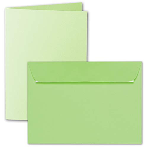 ARTOZ 50x DIN A6 Faltkarten-Set mit Umschlägen - Birkengrün (Grün) - 105 x 148 mm - gerippte Bastelkarten blanko mit Brief-Umschlägen - 220 g/m² von ARTOZ