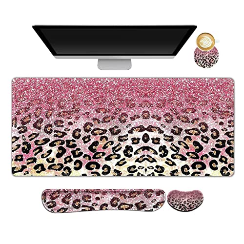 ARTSO Erweitertes Gaming Mauspad Set, Tastatur Handgelenkauflage Unterstützung Pad + Handgelenkkissen + XXL Großes Mauspad + Untersetzer, Memory Foam Schreibtischmatte, Rosa Leopard Print ARTSO Erweitertes Gaming Mauspad Set, Tastatur Handgelenkauflage Unterstützung Pad + Handgelenkkissen + XXL Großes Mauspad + Untersetzer, Memory Foam Schreibtischmatte, Rosa Leopard Print von ARTSO