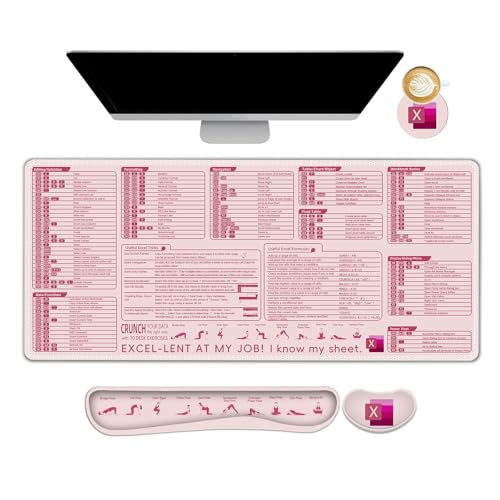 ARTSO Excel Shortcut-Tasten-Mauspad-Set, erweitertes großes XL-Spickzettel-Gaming-Mauspad mit Handgelenkauflage, rutschfest, genähte Kanten, Tastaturmatte, Rosa ARTSO Excel Shortcut-Tasten-Mauspad-Set, erweitertes großes XL-Spickzettel-Gaming-Mauspad mit Handgelenkauflage, rutschfest, genähte Kanten, Tastaturmatte, Rosa von ARTSO