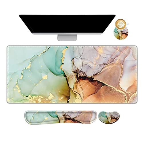 ARTSO Großes Gaming Mauspad, Tastatur Handgelenkauflage Pad & Handgelenkstütze Mousepad Set, Genähte Kante, Verlängerte, rutschfeste Unterseite, Zuhause, Abstrakte Kunst Marmor von ARTSO