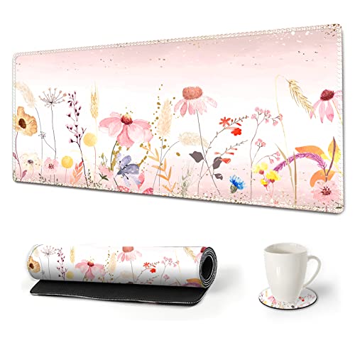 ARTSO Großes Gaming-Mauspad mit genähten Kanten, XXL erweiterte Tastaturmatte, langes Mauspad, Schreibtischdekoration, Schreibblock, 89.2x39.9 cm, Zuhause, rosa Blumenpflanze ARTSO Großes Gaming-Mauspad mit genähten Kanten, XXL erweiterte Tastaturmatte, langes Mauspad, Schreibtischdekoration, Schreibblock, 89.2x39.9 cm, Zuhause, rosa Blumenpflanze von ARTSO