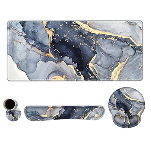 ARTSO Großes Mauspad Ergonomische Tastatur Handgelenkauflage Unterstützung Combo, Memory Foam Gel Extended Desk Mat Protector, Rutschfester Schreibtisch Blotter, Dunkelblauer Marmor ARTSO Großes Mauspad Ergonomische Tastatur Handgelenkauflage Unterstützung Combo, Memory Foam Gel Extended Desk Mat Protector, Rutschfester Schreibtisch Blotter, Dunkelblauer Marmor von ARTSO