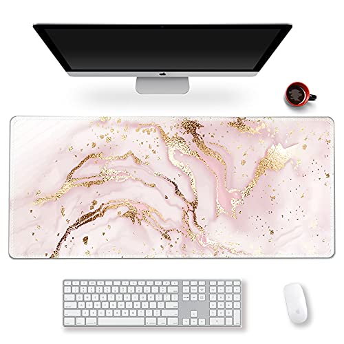 ArtSo Erweitertes Gaming-Mauspad, XXL, großes Tastaturmatte, langes Mauspad, Schreibtischdekoration, Schreibunterlage, rutschfeste Gummiunterseite, 89.2 x 40.9 cm, rosa Marmor von ARTSO