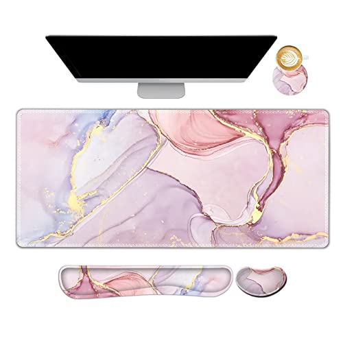 ArtSo Großes Gaming-Mauspad, Tastatur-Handgelenkauflage & Handgelenkstütze, Mauspad-Set, genähter Rand, verlängert, multifunktionale Schreibtischunterlage für Büro & Zuhause, lila rosa Marmor ArtSo Großes Gaming-Mauspad, Tastatur-Handgelenkauflage & Handgelenkstütze, Mauspad-Set, genähter Rand, verlängert, multifunktionale Schreibtischunterlage für Büro & Zuhause, lila rosa Marmor von ARTSO