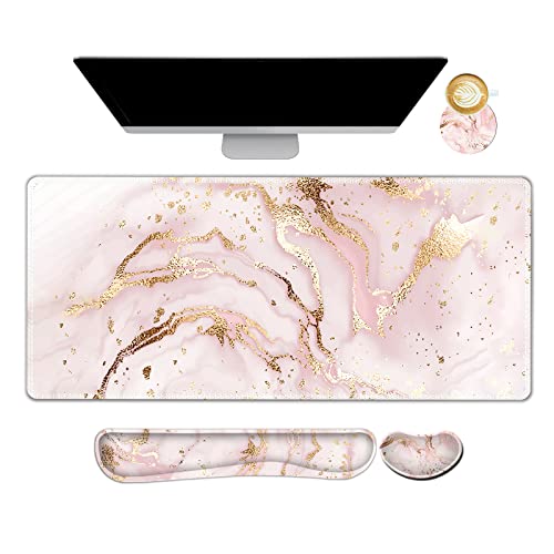 ArtSo Großes Gaming-Mauspad, Tastatur-Handgelenkauflage und Handgelenkstütze, Mauspad-Set, genähter Rand, verlängert, multifunktionale Schreibtischunterlage für Büro und Zuhause, rosa Marmor ArtSo Großes Gaming-Mauspad, Tastatur-Handgelenkauflage und Handgelenkstütze, Mauspad-Set, genähter Rand, verlängert, multifunktionale Schreibtischunterlage für Büro und Zuhause, rosa Marmor von ARTSO