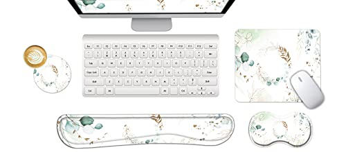 ArtSo Tastatur-Handgelenkauflage, Mauspad, Handgelenkstütze, ergonomisch, Memory-Schaum, 4-in-1-Mauspad, rutschfeste Unterseite, bequem, einfaches Tippen, Schmerzlinderung, hübsche Blätter von ARTSO