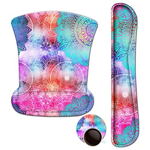 ArtSo Tastatur-Handgelenkauflage und Mauspad mit Handgelenkstütze, ergonomisches Mauspad, langlebig und bequem und leicht für einfaches Tippen, Memory-Schaum-Tastatur-Mauspad-Set, buntes Mandala von ARTSO