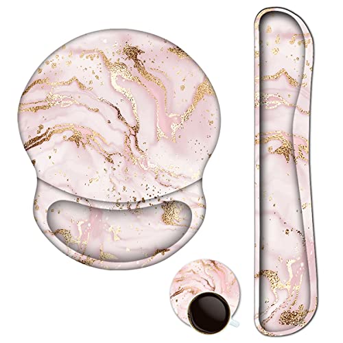 ArtSo Verbesserte Handgelenkauflage für Mauspad und Tastatur, ergonomisches Gel-Mauspad, rutschfeste Gummiunterseite, Schmerzlinderung im Büro, Neopren-Tuch und weicher Memory-Schaum, rosa Marmor von ARTSO