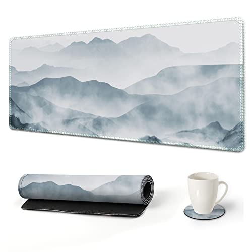 Großes Gaming-Mauspad Van Gogh, ArtSo Extended Stitched Edges Keyboard Mat Desk Mousepad Writing Pad 89,2 x 39,9 cm, with Coaster, Misty Mountains von ARTSO