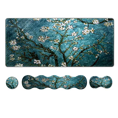 Upgraded Extended Gaming Mouse Pad, Keyboard Wrist Rest Pad, Wrist Support Mousepad Set, Multifunktionale Schreibtischunterlage 88.9x39.4 cm, Blue Van Gogh Painting von ARTSO