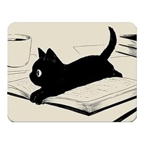 ARVALOLET Kawaii Schwarzes Katzen-Mauspad mit Rutschfester Gummibasis for Computer und Laptop, Tragbares Schreibtisch-Accessoire von ARVALOLET
