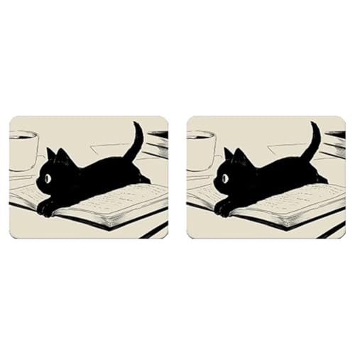 ARVALOLET Kawaii Schwarzes Katzen-Mauspad mit Rutschfester Gummibasis for Computer und Laptop, Tragbares Schreibtisch-Accessoire von ARVALOLET