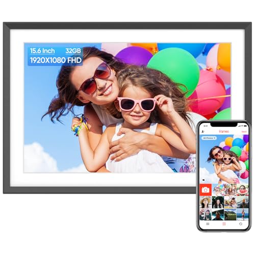 ARZOPA Digitaler Bilderrahmen 15,6 Zoll FHD Touchscreen Elektronischer Bilderrahmen Groß mit 32GB Frameo Bilderrahmen Digital WALN Fernfreigabe von Fotos und Videos mit Kalender Wetter Musik von ARZOPA