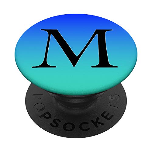 Schwarzes Muster Initiale Buchstabe M auf Türkis Blaugrün PopSockets mit austauschbarem PopGrip von ASBAlphabet