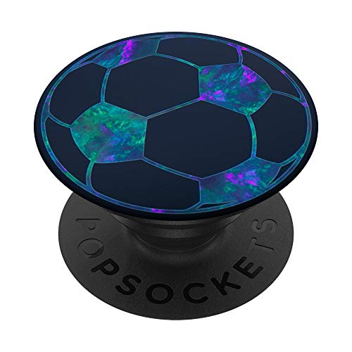 Blaugrün-violetter Fußballball auf dunkelmarineblauem Mädchenspieler PopSockets mit austauschbarem PopGrip von ASBBalls