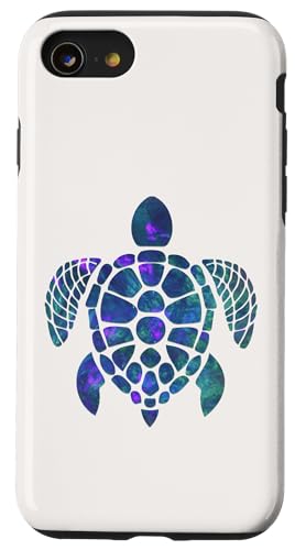 Hülle für iPhone SE (2020) / 7 / 8 Blaugrün/Violett Schildkröten-Design auf weißem Hintergrund von ASBDesigns
