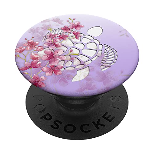 Weiße Schildkröte Rosa Blumenmuster Auf Silber Lila PopSockets mit austauschbarem PopGrip von ASBDesigns