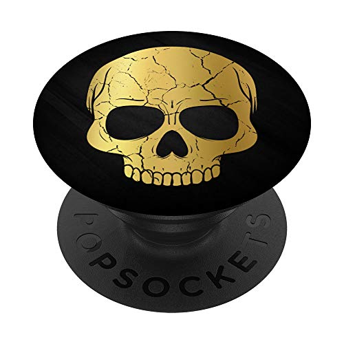 Goldenes Totenkopf-Gesicht auf Schwarz PopSockets mit austauschbarem PopGrip von ASBGrips