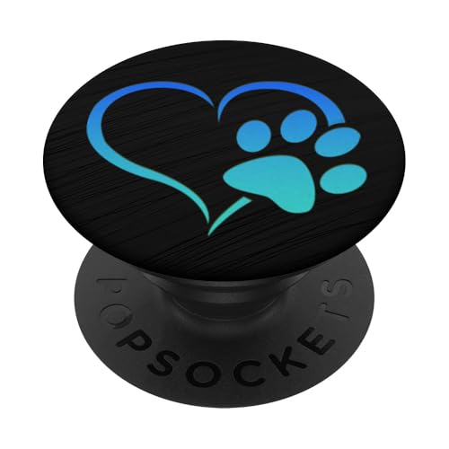 Hundepfote und Herz auf Schwarz, Blaugrün / Blau PopSockets Klebender PopGrip Hundepfote und Herz auf Schwarz, Blaugrün / Blau PopSockets Klebender PopGrip von ASBPops