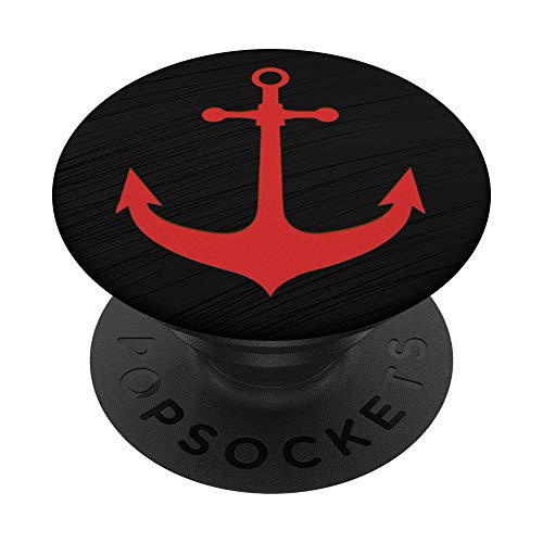 Roter Anker nautisches Design auf schwarzem Muster PopSockets mit austauschbarem PopGrip von ASBPops