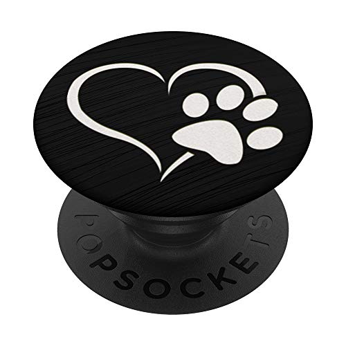 Weiße Hundepfote und Herz auf Schwarz PopSockets mit austauschbarem PopGrip von ASBPops