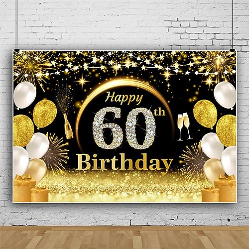 ASDCXZ 60.Geburtstag Hintergrund Schwarz Gold 3x2m, 60 Geburtstag Deko Banner Fotowand Hintergrund, Vinyl Fotobox Hintergrund für 60 Geburtstag Frauen Fotoshooting, Party Hintergründe Fotografie ASDCXZ 60.Geburtstag Hintergrund Schwarz Gold 3x2m, 60 Geburtstag Deko Banner Fotowand Hintergrund, Vinyl Fotobox Hintergrund für 60 Geburtstag Frauen Fotoshooting, Party Hintergründe Fotografie von ASDCXZ
