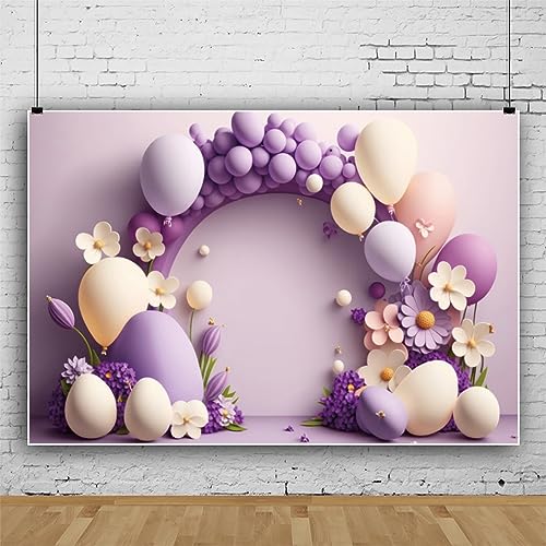 ASDCXZ Baby Geburtstag Party Hintergrund 2.2x1.5m, Lila Beige Ballon Blume Bunt Fotowand, Vinyl Fotobox für Erster Geburtstag Mädchen Junge, Portrait Fotostudios von ASDCXZ