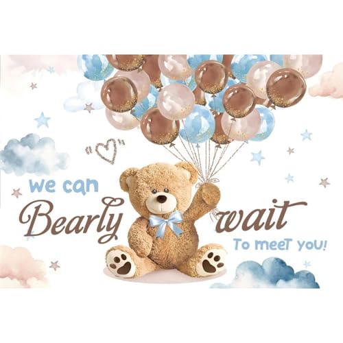 ASDCXZ Baby Shower Foto Hintergrund 2.5x1.8m, We Can Bearly Wait Lieblich Braun Bär Gold Ballon Boho Blumen Fotowand Hintergrund, Vinyl Fotobox Hintergrund für Mädchen Baby Dusche Geburtstag Party von ASDCXZ