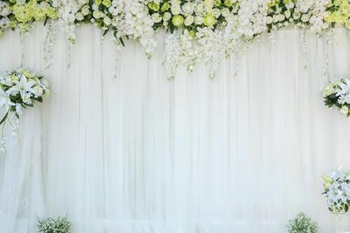 ASDCXZ Blumenwand Hintergrund 2.2x1.5m, Weiß Grün Blume Wand Gaze Vorhang Fotowand Hintergrund, Vinyl Fotobox Hintergrund für Hochzeit Geburtstag Brautdusche Party, Portrait Fotostudios Hintergründe von ASDCXZ