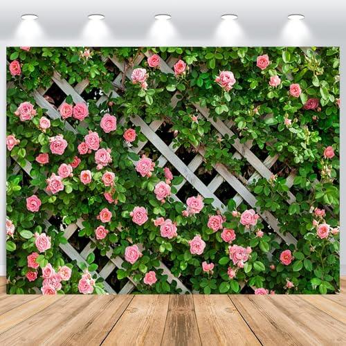 ASDCXZ Blumenwand Hintergrund 3x2.5m, Rosen Blume Zaun Wand Grün Blätter Fotowand Hintergrund, Vinyl Fotobox Hintergrund für Hochzeit Geburtstag Brautdusche Party, Portrait Fotostudios Hintergründe von ASDCXZ