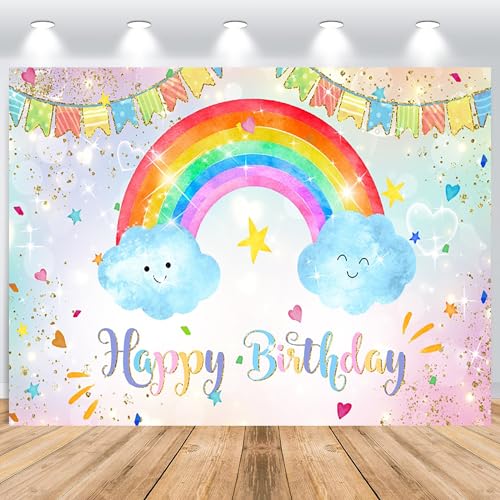 ASDCXZ Geburtstag Foto Hintergrund Mädchen 1.8x1.2m, Glitter Regenbogen Wolke Bunt Flaggen Rose Erster Geburtstag Mädchen Fotowand Hintergrund, Vinyl Fotobox Hintergrund für Mädchen Geburtstag Party von ASDCXZ