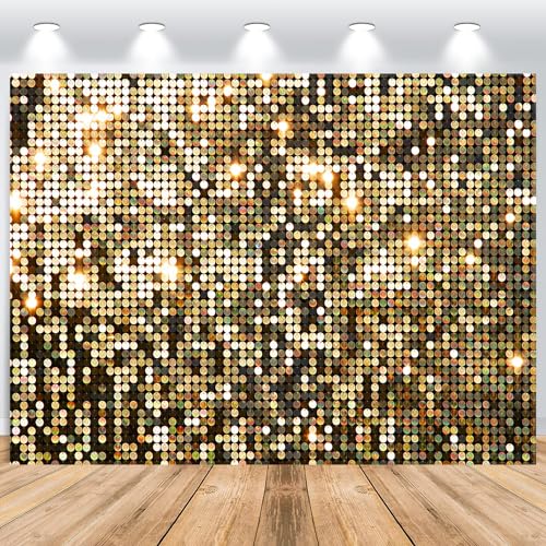 ASDCXZ Gold Hintergrund 3.6x2.5m, Goldenen Glitter Pailletten Traum Fotowand Hintergrund, Vinyl Fotobox Hintergrund für Geburtstag Hochzeit Abschluss Ball Party, Portrait Fotostudios Hintergründe von ASDCXZ