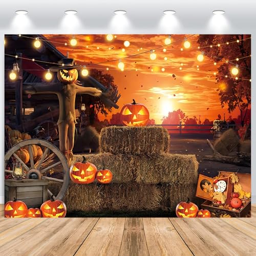 ASDCXZ Halloween Fotohintergrund 2.7x1.8m, Terror Kürbis Vogelscheuche Herbst Abend Fotowand, Vinyl Fotografie Banner für Party Hexe Porträt Requisite von ASDCXZ