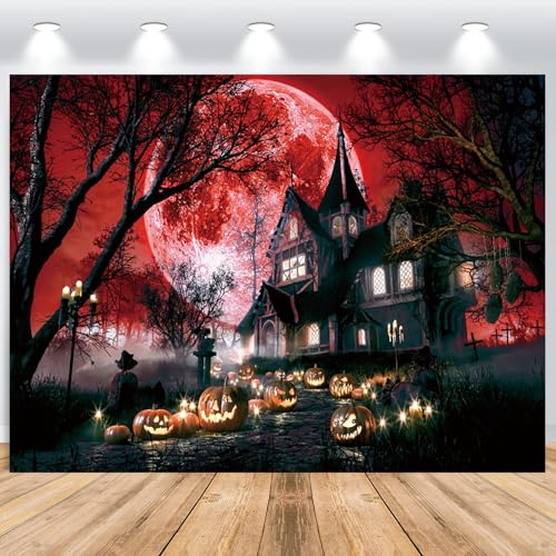 ASDCXZ Halloween Foto Hintergrund 3x2.5m, Vollmond Blutnacht Terror Schloss Friedhof Kürbislaterne Fotowand Hintergrund, Vinyl Fotografie Hintergrund Banner für Halloween Hexe Porträt Requisite ASDCXZ Halloween Foto Hintergrund 3x2.5m, Vollmond Blutnacht Terror Schloss Friedhof Kürbislaterne Fotowand Hintergrund, Vinyl Fotografie Hintergrund Banner für Halloween Hexe Porträt Requisite von ASDCXZ