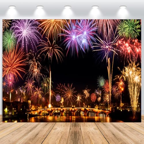 ASDCXZ Neujahr Foto Hintergrund 2.2x1.5m, Bunt Feuerwerk Stadt Brücke 2025 Neues Jahr Fotowand Hintergrund, Vinyl 2025 Neues Jahr Familienfeier Ornamente Fotografie Hintergrund Banner Dekorieren von ASDCXZ