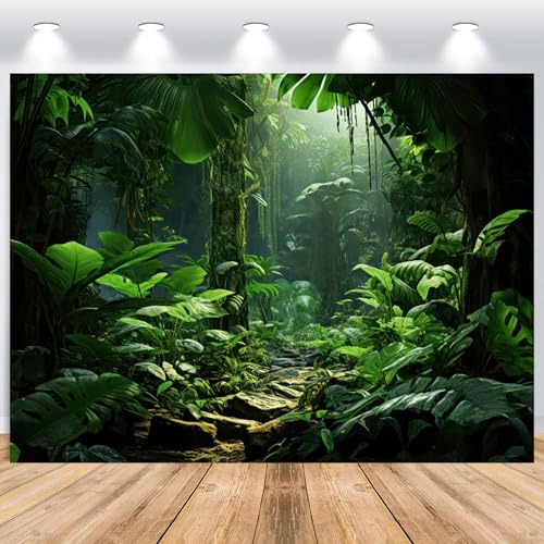 ASDCXZ Wald Hintergrund 2.2x1.5m, Mysteriös Grün Tropischer Regenwald Dschungel Erkunden Fotowand Hintergrund, Vinyl Fotobox Hintergrund für Geburtstag Babydusche Wald Thema Party, Studio Requisiten von ASDCXZ