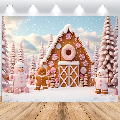 ASDCXZ Weihnachten Foto Hintergrund 1.8x1.2m, Rosa Romantisch Schneemann Donut Haus Weihnachtsbaum Kinder Fotowand Hintergrund, Vinyl Familienfeier Party Ornamente Fotografie Hintergrund Banner von ASDCXZ