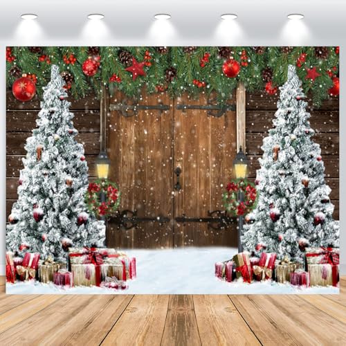 ASDCXZ Weihnachten Foto Hintergrund 2.2x1.5m, Schneeszene im Freien Schneemann Geschenk Holzwand Fotowand Hintergrund, Vinyl Familienfeier Party Ornamente Fotografie Hintergrund Banner Dekorieren von ASDCXZ