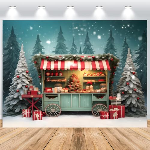 ASDCXZ Weihnachten Foto Hintergrund 2.5x1.8m, Romantisch Schneeszene Weihnachtsbaum Speisewagen Fotowand Hintergrund, Vinyl Winter Weihnachten Familientreffen Party Fotografie Hintergrund Banner von ASDCXZ