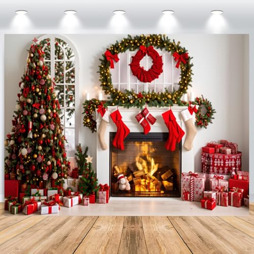 ASDCXZ Weihnachten Foto Hintergrund 2.5x1.8m, Rot Baumsocken Geschenk Kasten Kamin Weihnachtsbaum Fotowand Hintergrund, Vinyl Familienfeier Party Ornamente Fotografie Hintergrund Banner Dekorieren ASDCXZ Weihnachten Foto Hintergrund 2.5x1.8m, Rot Baumsocken Geschenk Kasten Kamin Weihnachtsbaum Fotowand Hintergrund, Vinyl Familienfeier Party Ornamente Fotografie Hintergrund Banner Dekorieren von ASDCXZ