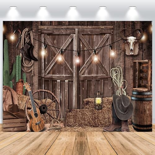 ASDCXZ Western Cowboy Hintergrund 2.2x1.5m, Wild West Rustikal Holz Scheune Haus Rodeo Fotowand Hintergrund, Vinyl Fotobox Hintergrund für Western Party Dekoration, Portrait Fotostudios Hintergründe von ASDCXZ