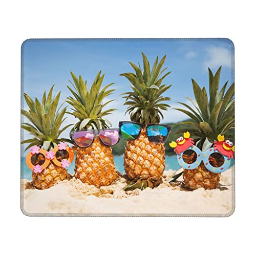 Ananas-Obst-Sonnenbrille, Sand, Strand, wasserdichtes Mauspad mit genähtem Rand, rutschfeste Gummiunterseite, Design für Laptop oder Desktop-Computer von ASEELO