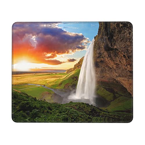 Island Wasserfall Fluss Feld Sonnenuntergang Gaming Mauspad Große Computertastatur Mauspad Schreibtischunterlage für Zuhause Büro Gaming Arbeit von ASEELO